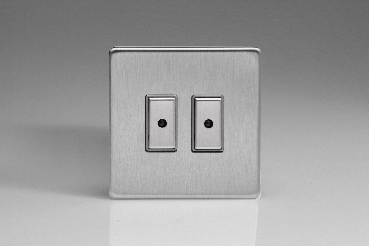 Varilight Screwless Brushed Steel Double Master Touch Dimmer Switch