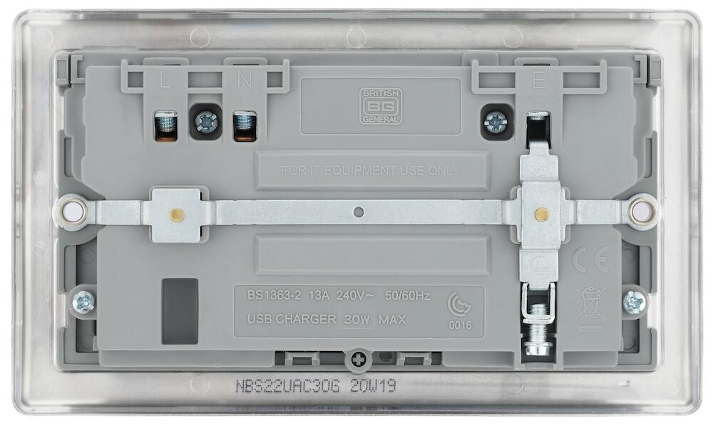 Nexus Metal Brushed Steel Double A+C USB Socket NBS22UAC45G - The Switch Depot