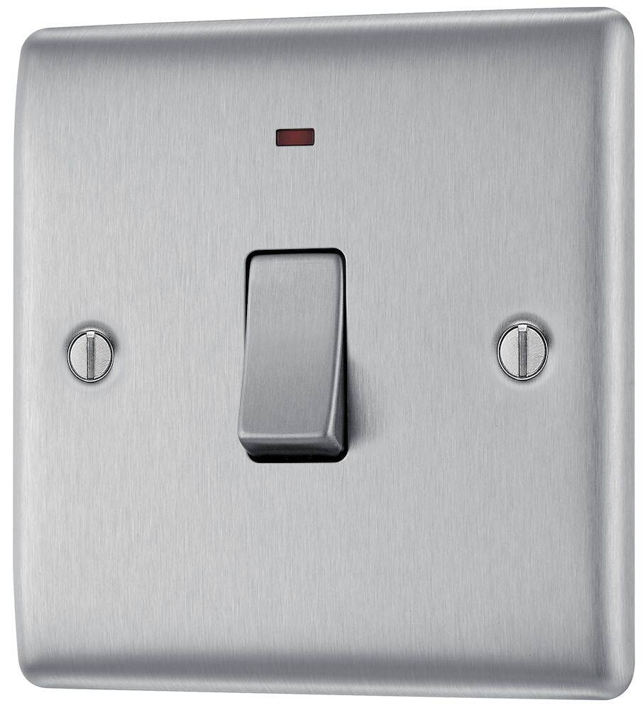 Nexus Metal Brushed Steel 20A Double Pole Switch with Neon NBS31 - The Switch Depot