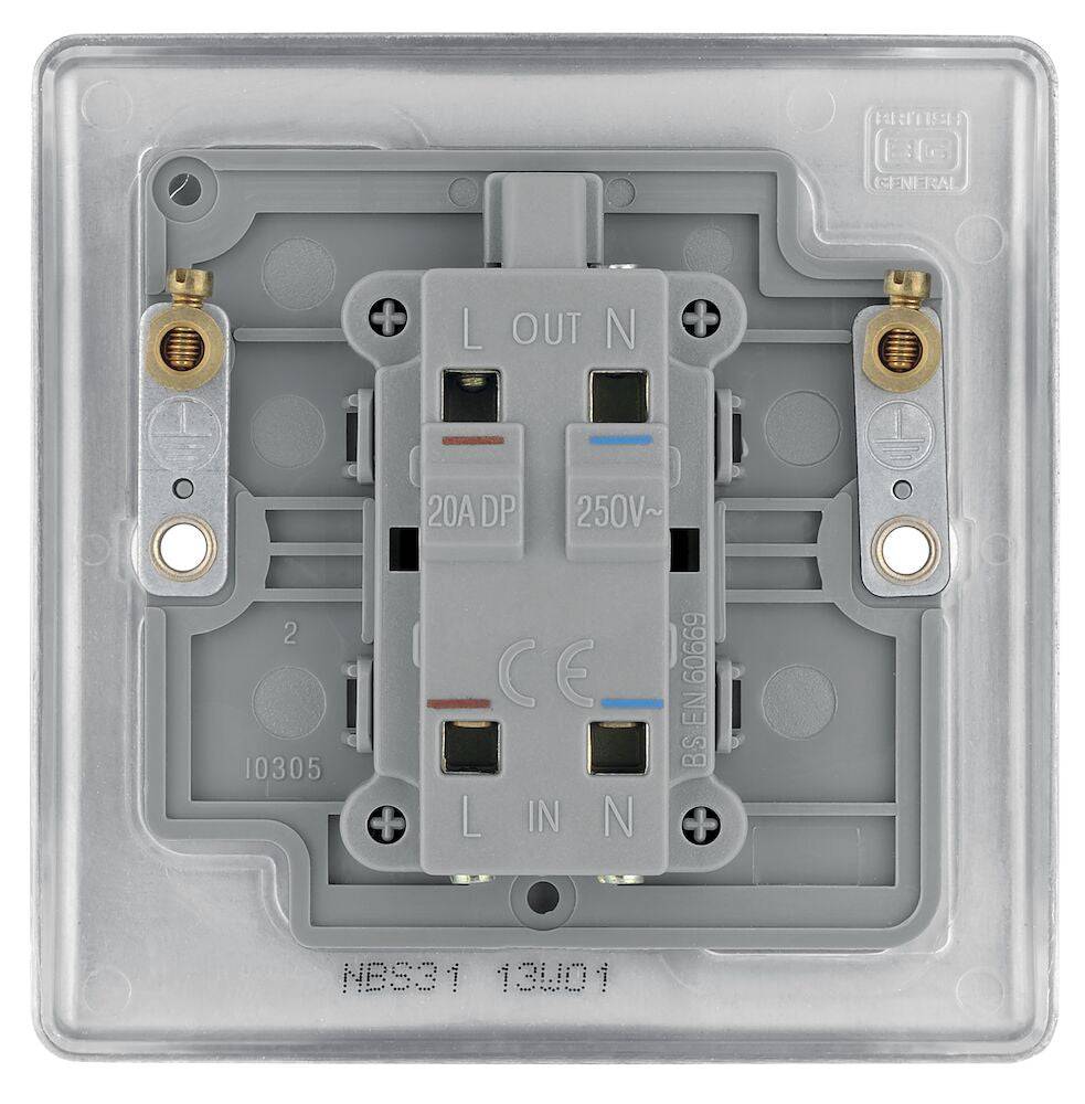 Nexus Metal Brushed Steel 20A Double Pole Switch with Neon NBS31 - The Switch Depot