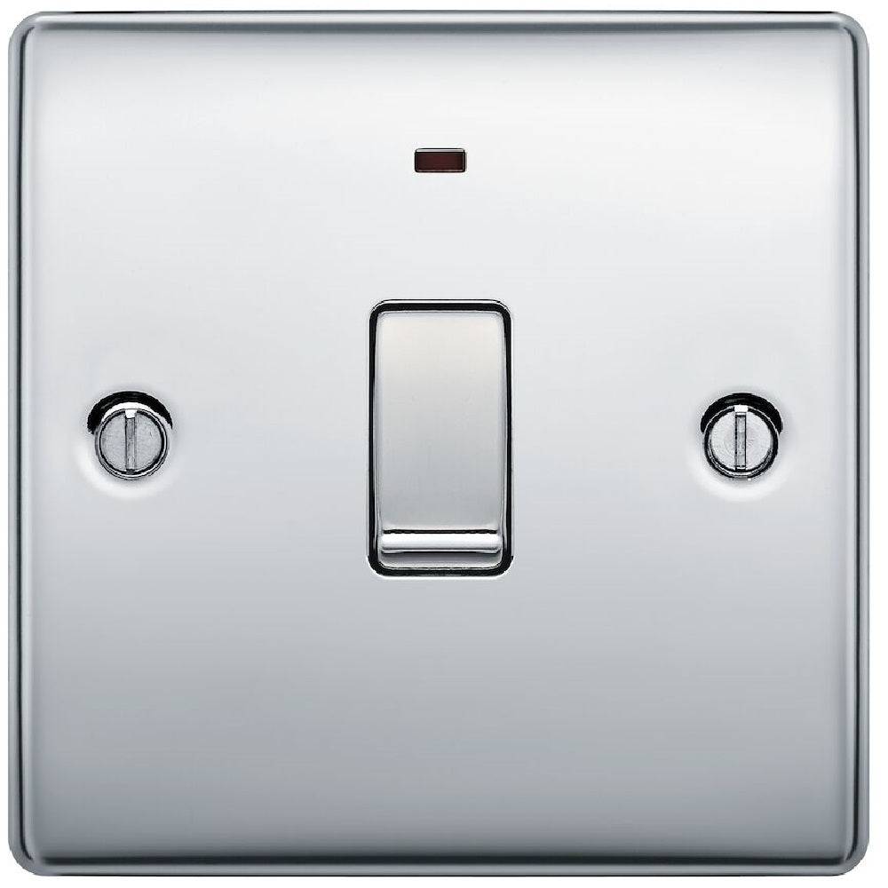 Nexus Metal Polished Chrome 20A Double Pole Switch with Neon NPC31 - The Switch Depot