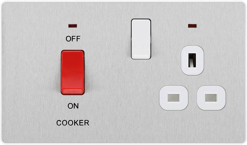 Evolve Polycarbonate Brushed Steel Cooker Switch with 13A Socket PCDBS70W - The Switch Depot