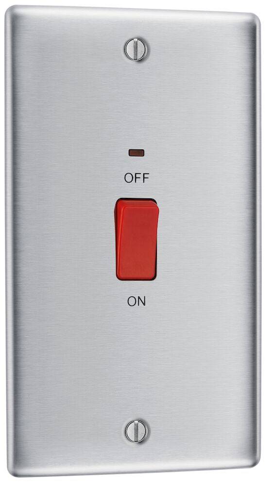 Nexus Metal Brushed Steel 45A Cooker Switch with Neon NBS72 - The Switch Depot