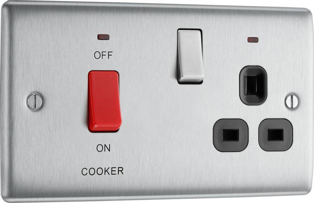Nexus Metal Brushed Steel Cooker Switch with 13A Socket NBS70B - The Switch Depot