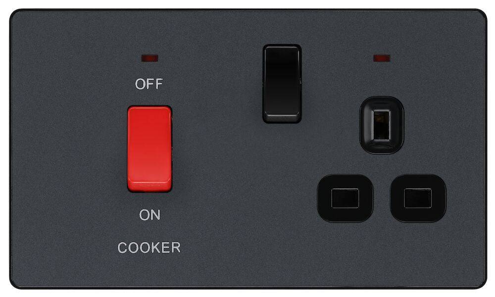 Evolve Polycarbonate Matt Grey Cooker Switch with 13A Socket PCDMG70B - The Switch Depot