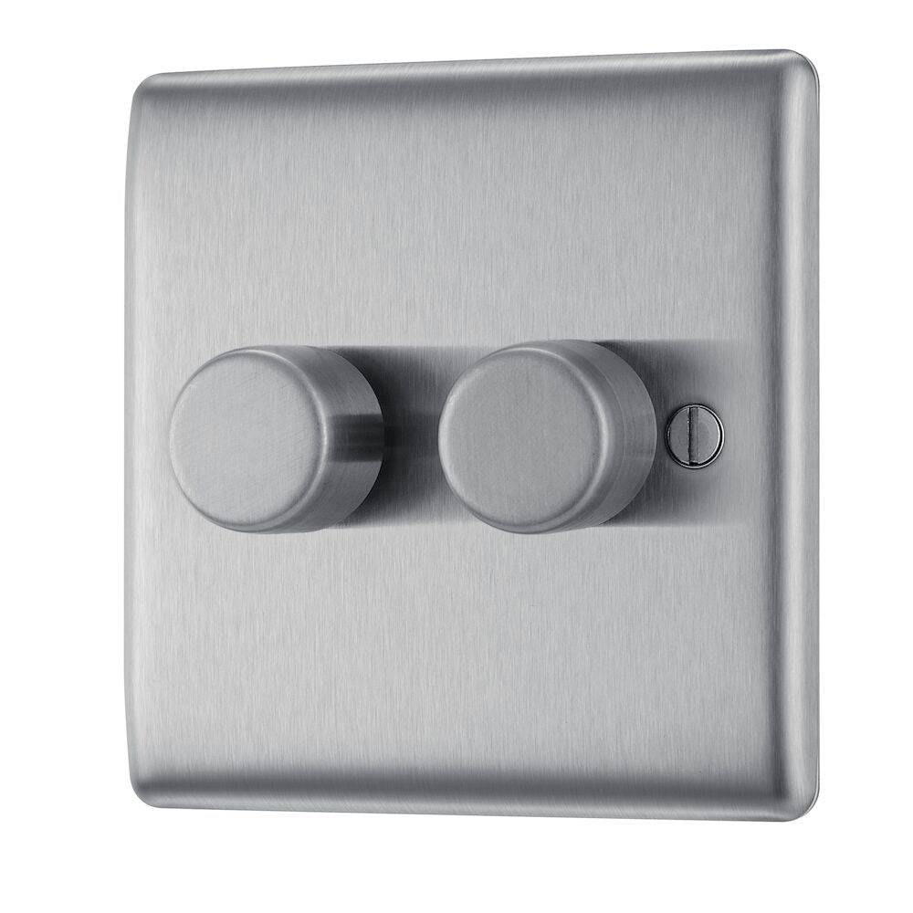 Nexus Metal Brushed Steel 2G Dimmer Switch NBS82 - The Switch Depot