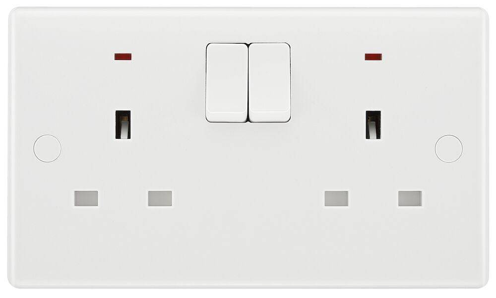 BG Moulded White PVC Double Socket with Neon 826 - The Switch Depot
