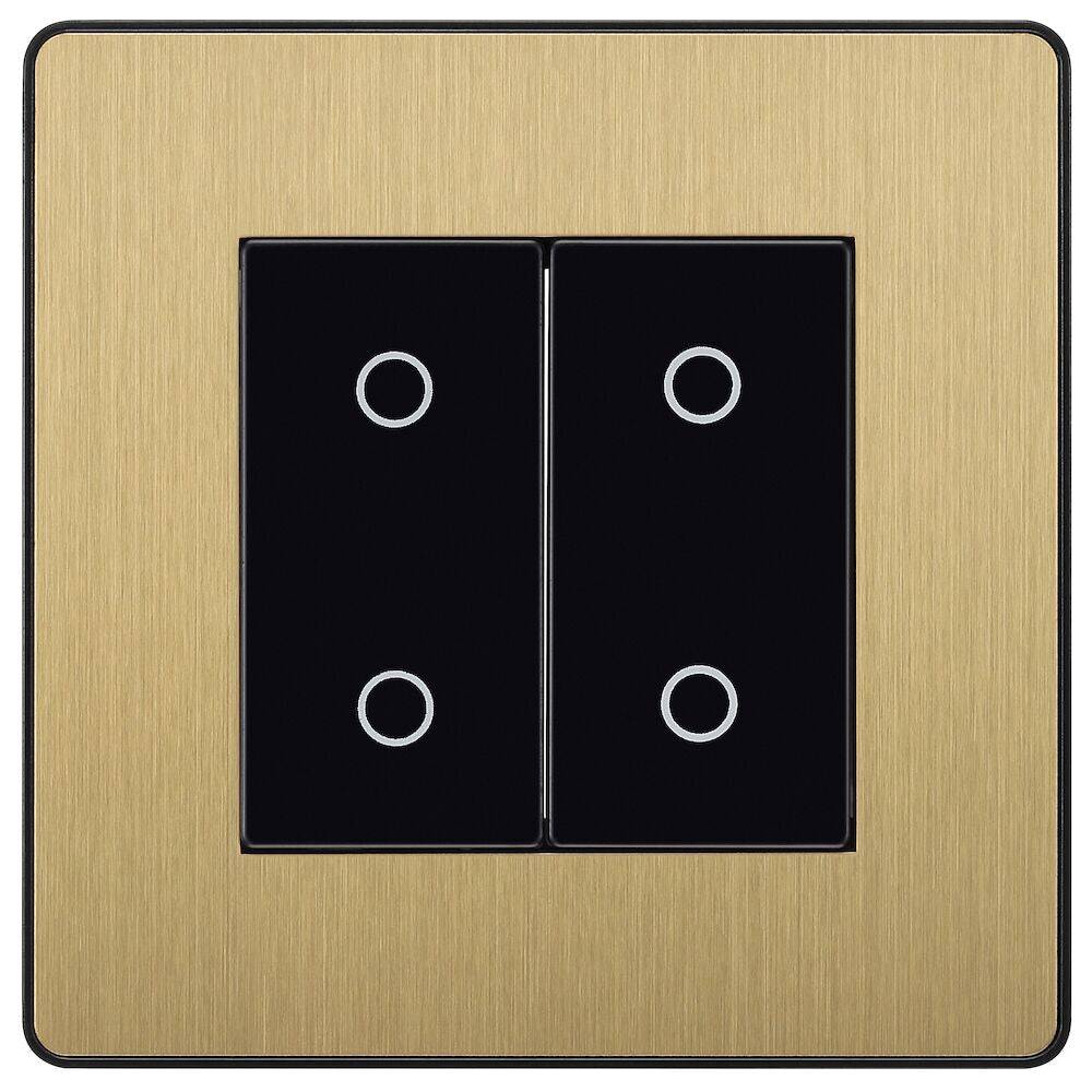 Evolve Polycarbonate Satin Brass Double Secondary Touch Dimmer Switch PCDSBTDS2B - The Switch Depot