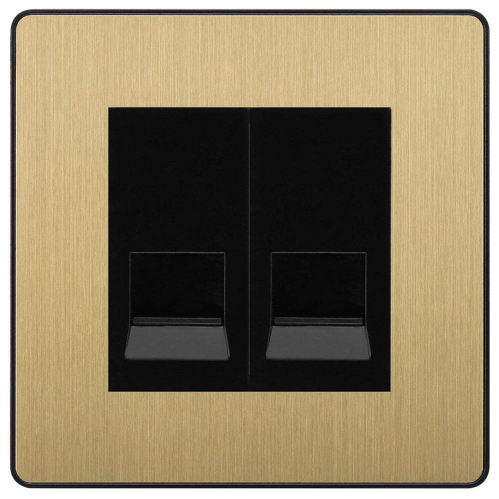 Evolve Polycarbonate Satin Brass Double Slave Telephone Socket PCDSBBTS2B - The Switch Depot