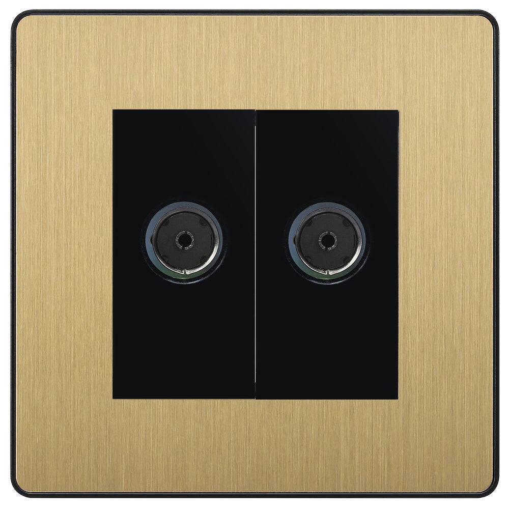 Evolve Polycarbonate Satin Brass Double TV Socket PCDSB602B - The Switch Depot