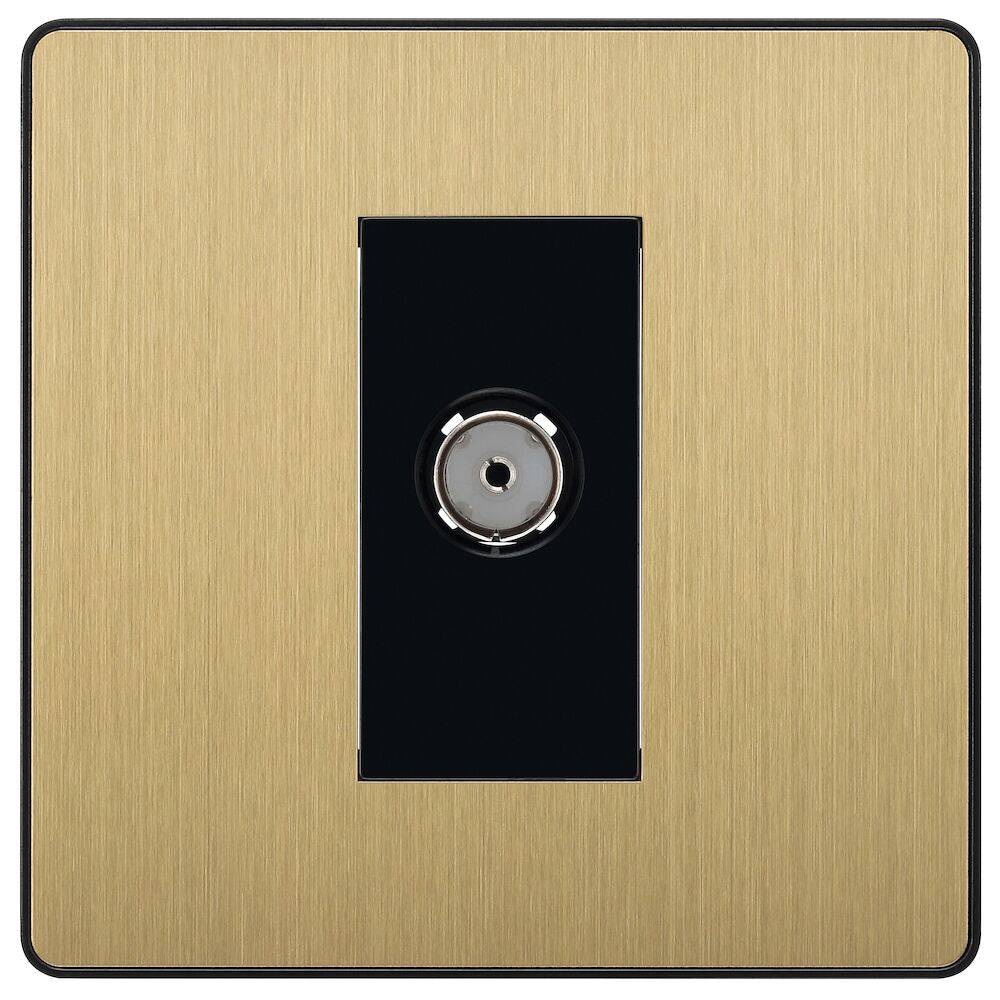 Evolve Polycarbonate Satin Brass TV Socket PCDSB60B - The Switch Depot