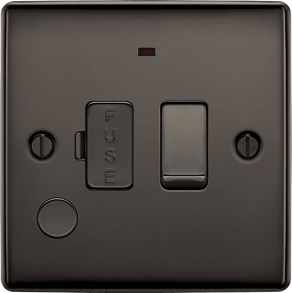Nexus Metal Black Nickel 13A Switched Spur with Neon & Flex Outlet NBN53 - The Switch Depot