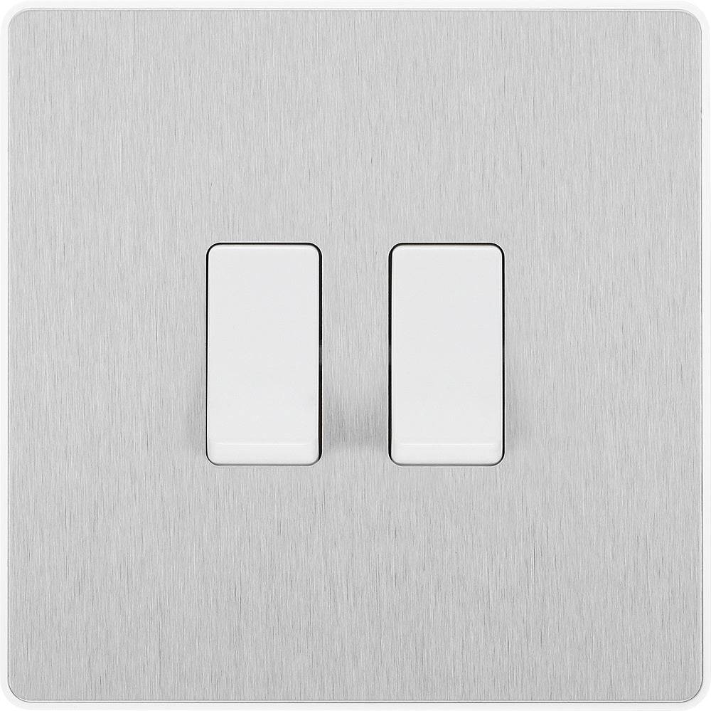 Evolve Polycarbonate Brushed Steel 2G Light Switch PCDBS42W - The Switch Depot