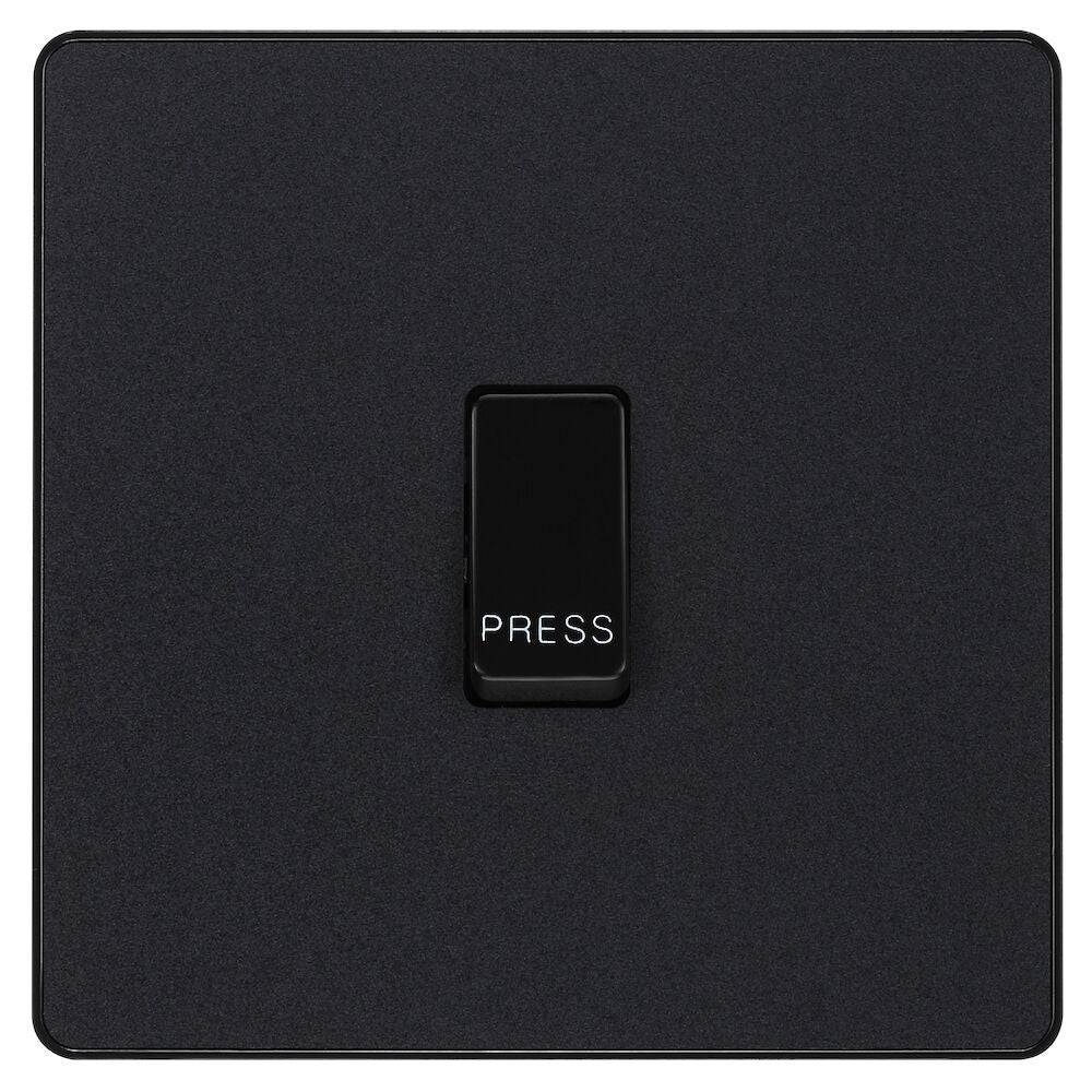 Evolve Polycarbonate Matt Black Retractive Switch Marked Press PCDMB14B - The Switch Depot