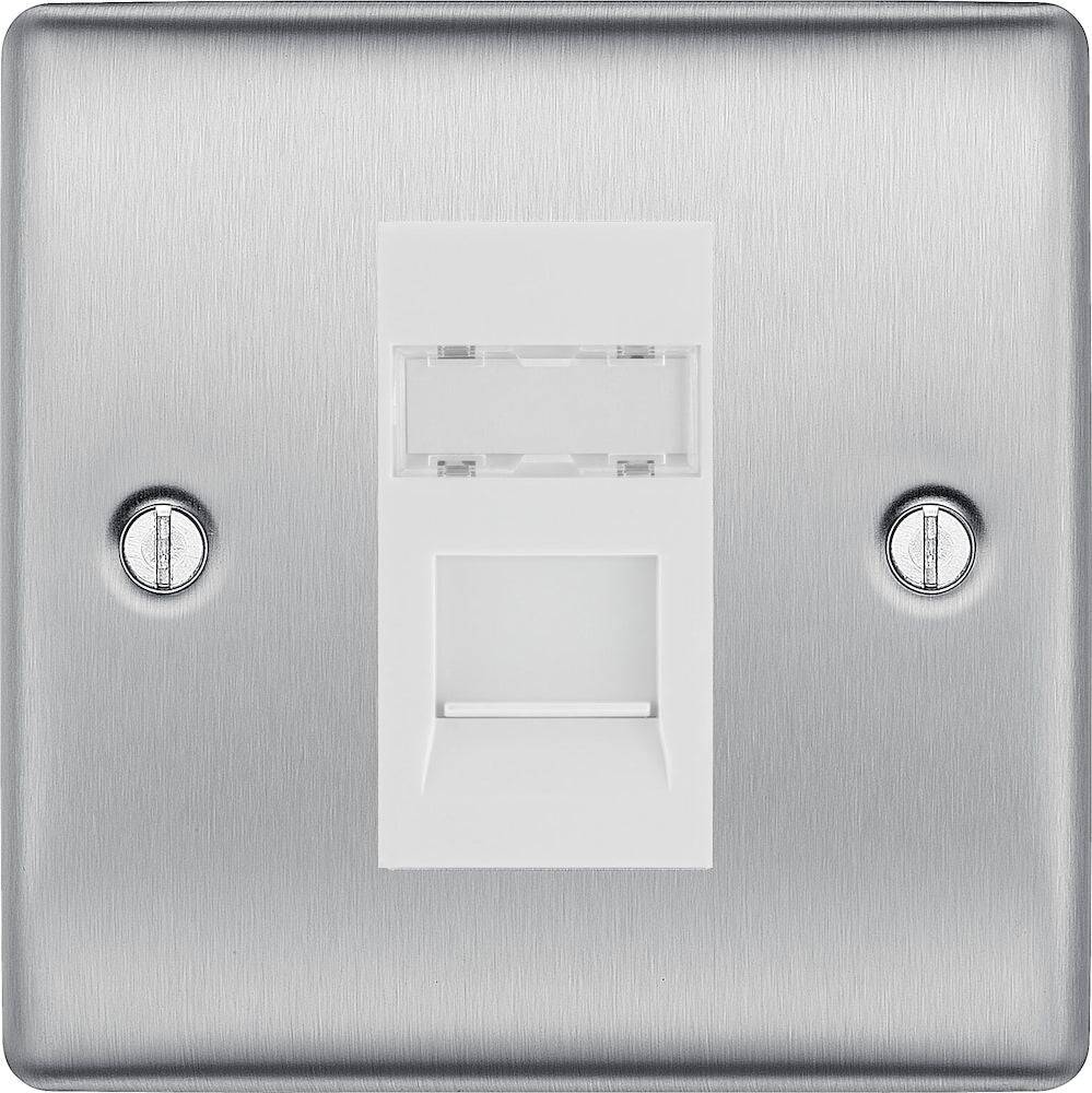 Nexus Metal Brushed Steel Cat6 Data Outlet Socket NBSRJ4516W - The Switch Depot