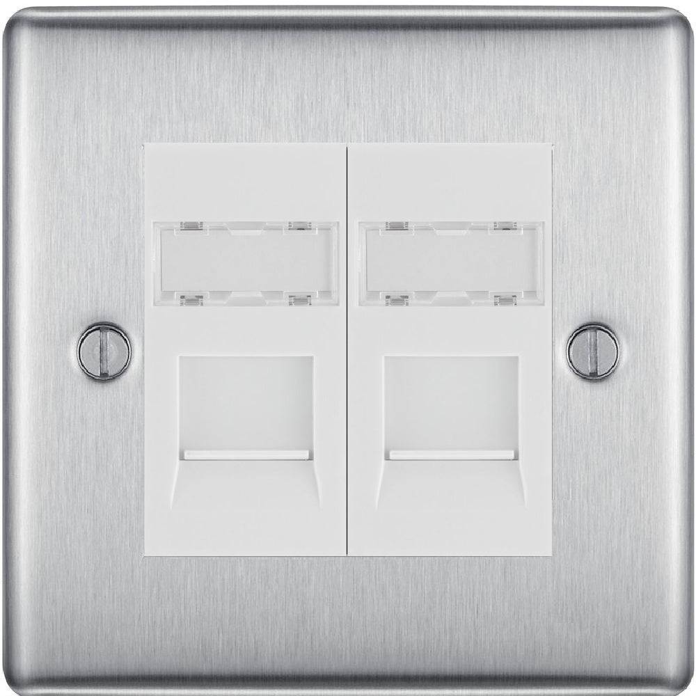 Nexus Metal Brushed Steel Double Cat5e Data Outlet Socket NBSRJ452W - The Switch Depot