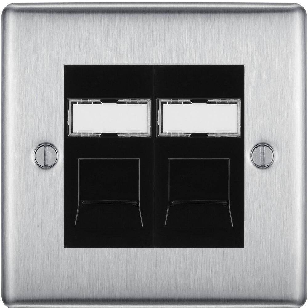 Nexus Metal Brushed Steel Double Cat6 Data Outlet Socket NBSRJ4526B - The Switch Depot