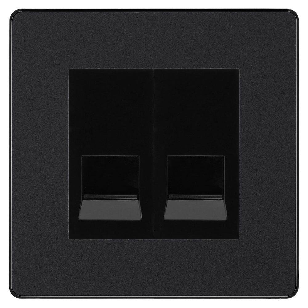 Evolve Polycarbonate Matt Black Double Master Telephone Socket PCDMBBTM2B - The Switch Depot