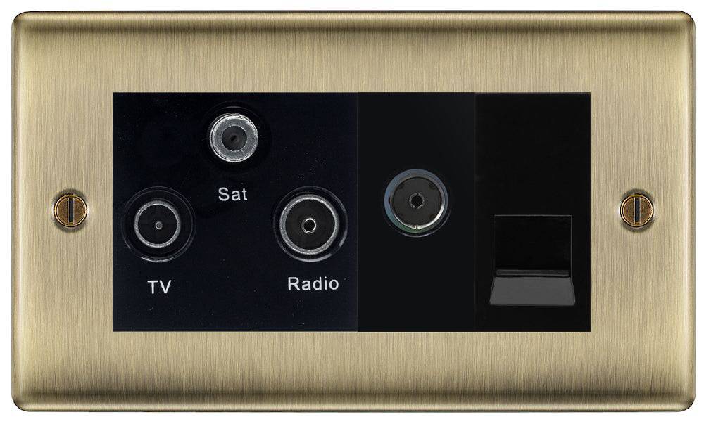 Nexus Metal Antique Brass Triplex Combination TV Socket NAB68B - The Switch Depot