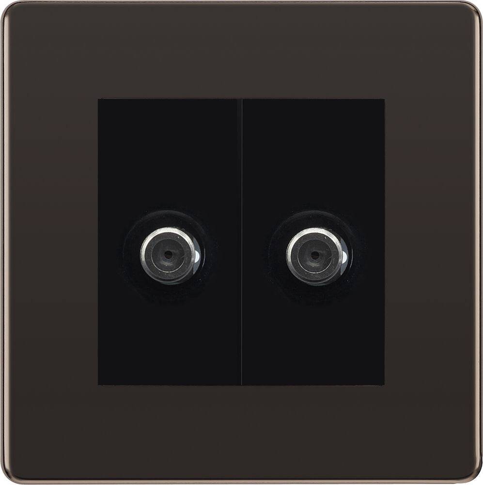 BG Screwless Black Nickel Double Satellite Socket FBN642B - The Switch Depot