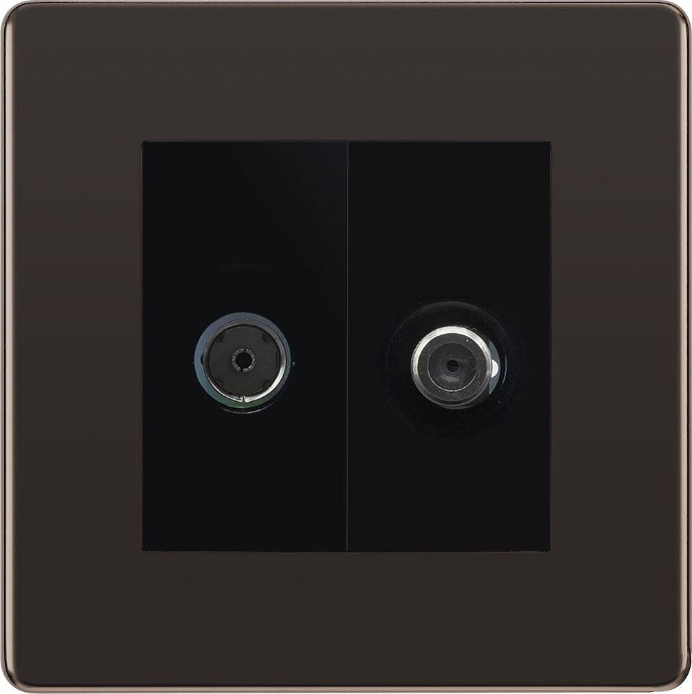 BG Screwless Black Nickel TV and Satellite Socket FBN65B - The Switch Depot