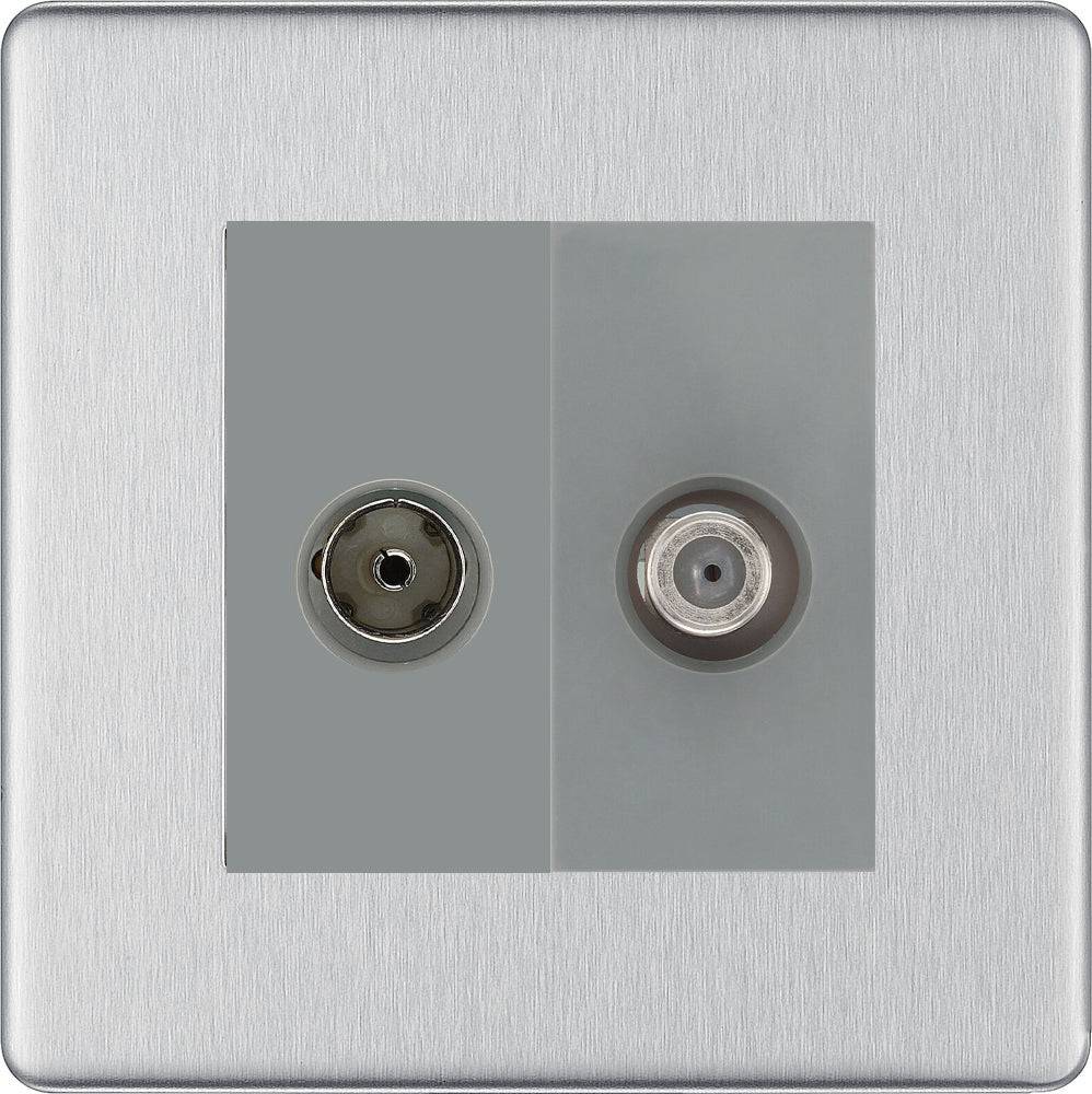 BG Screwless Brushed Steel TV and Satellite Socket FBS65G - The Switch Depot