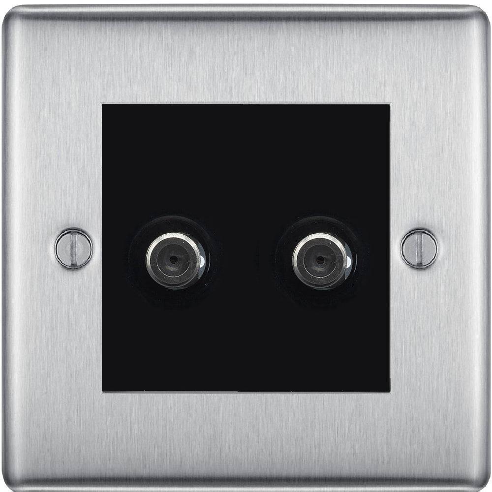 Nexus Metal Brushed Steel Double Satellite Socket NBS642B - The Switch Depot