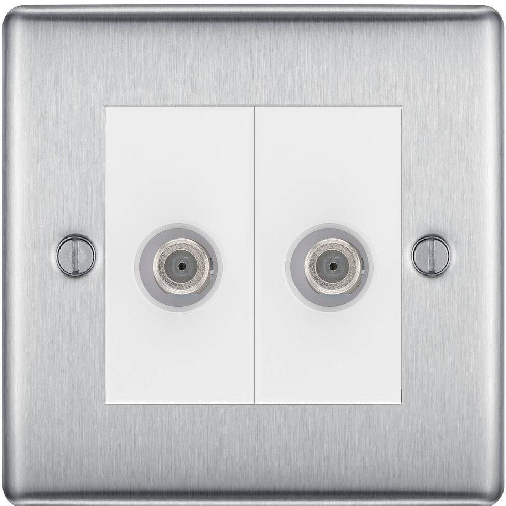 Nexus Metal Brushed Steel Double Satellite Socket NBS642W - The Switch Depot