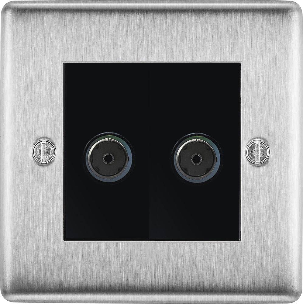 Nexus Metal Brushed Steel Double TV Socket NBS61B - The Switch Depot