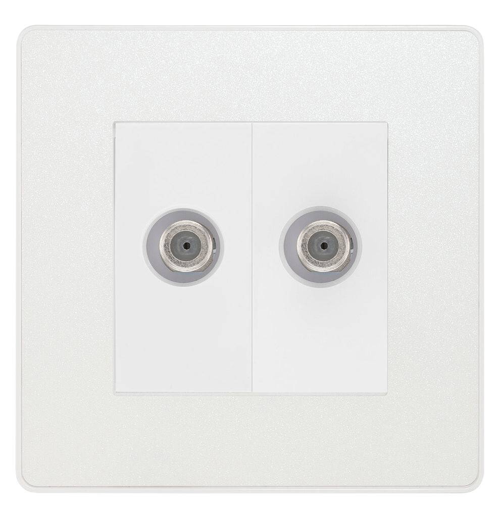 Evolve Polycarbonate Pearlescent White Double Satellite Socket PCDCL612W - The Switch Depot