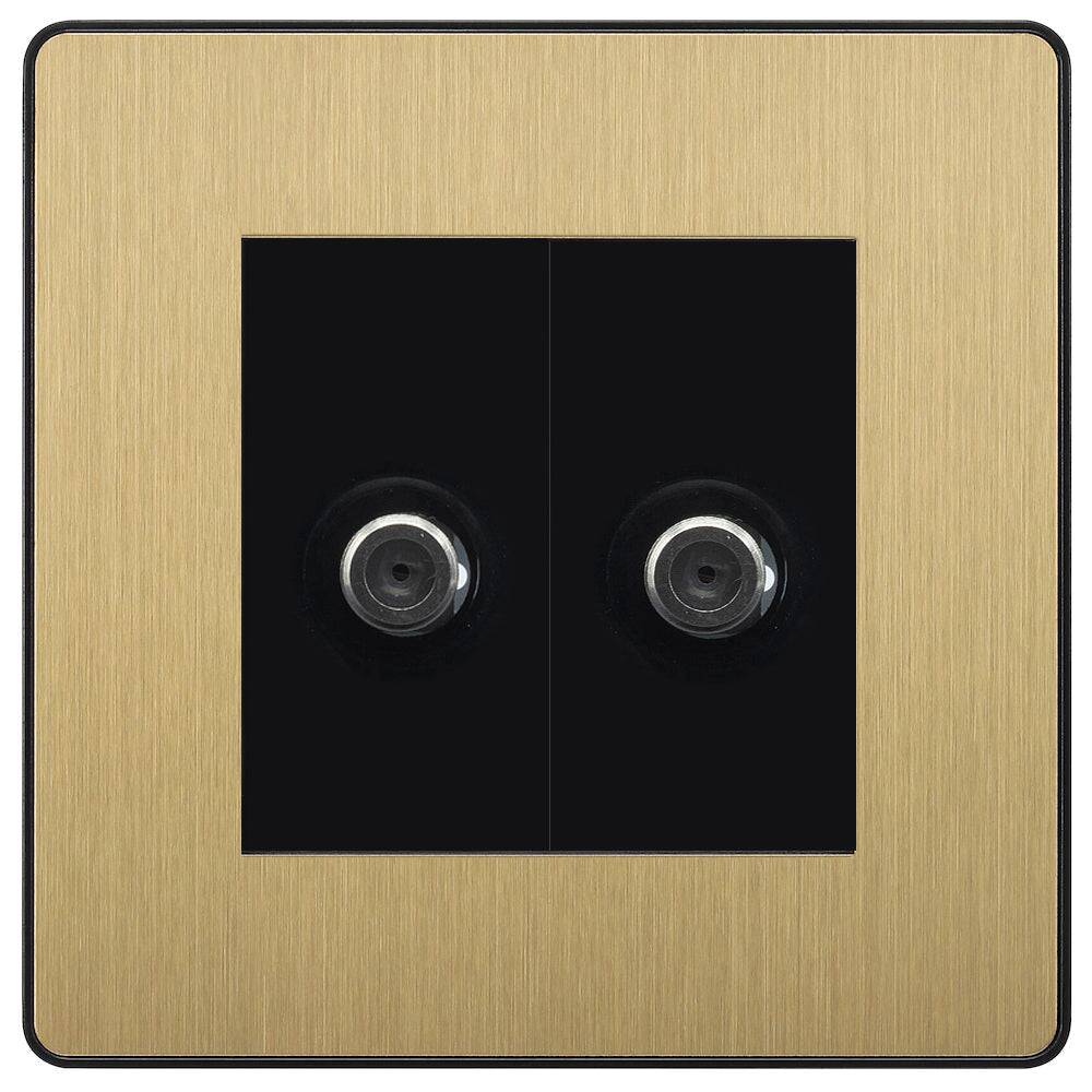 Evolve Polycarbonate Satin Brass Double Satellite Socket PCDSB612B - The Switch Depot