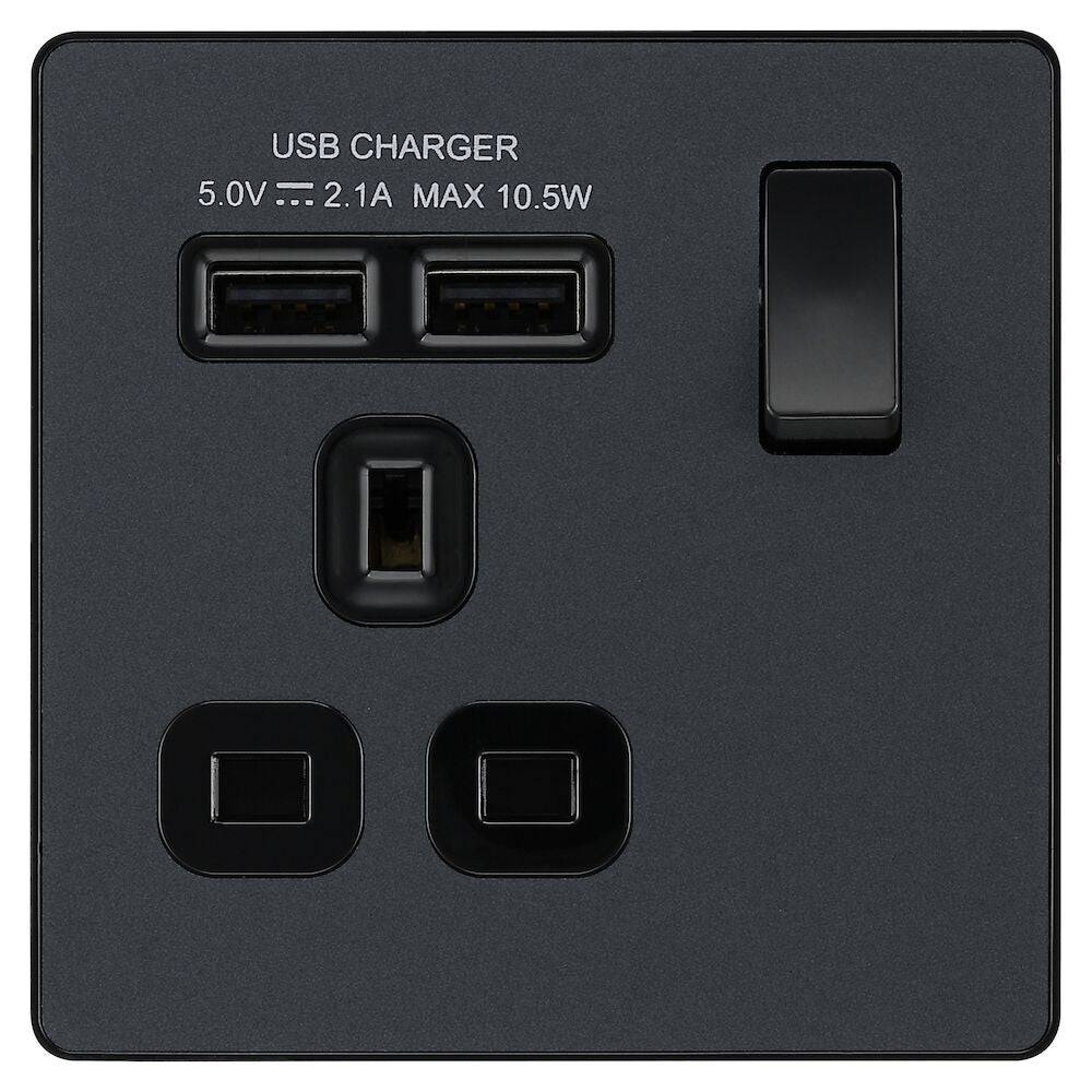Evolve Polycarbonate Matt Grey Single USB Socket PCDMG21U2B The