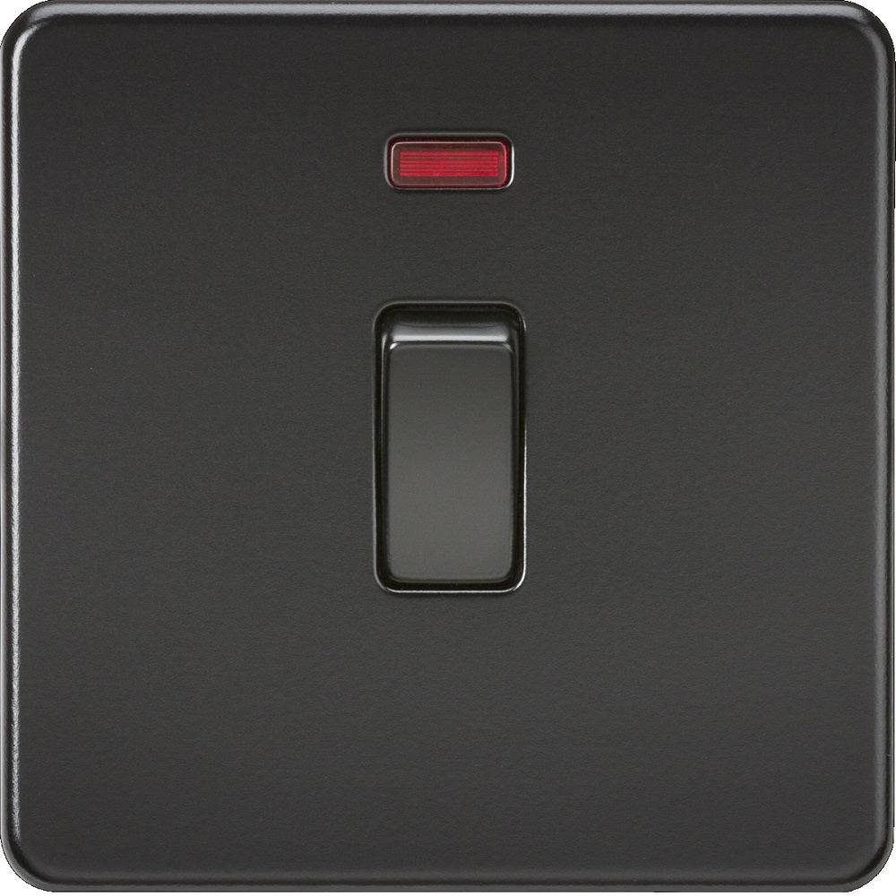 Knightsbridge Screwless Matt Black 20A Double Pole Switch with Neon SF8341NMBB - The Switch Depot