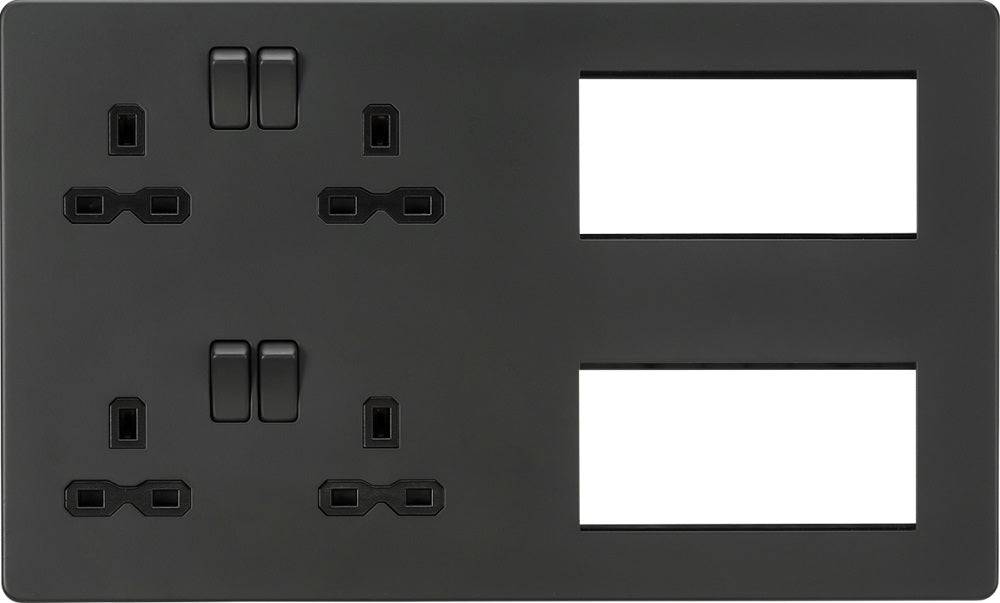 Knightsbridge Screwless Anthracite Double Socket Combination Plate SFR298AT - The Switch Depot