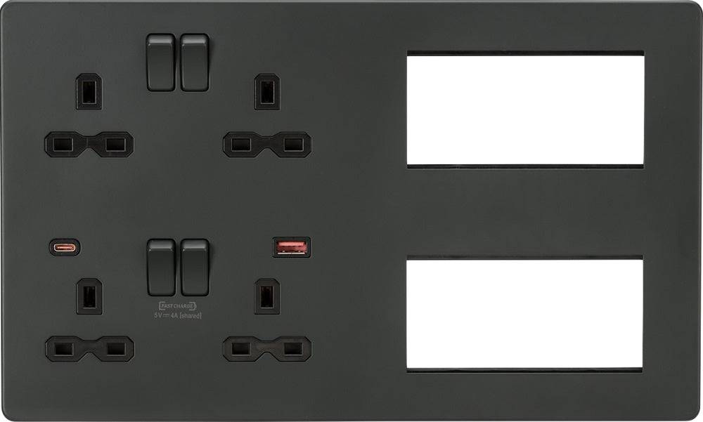 Knightsbridge Screwless Anthracite Double Socket Combination Plate SFR998AT - The Switch Depot