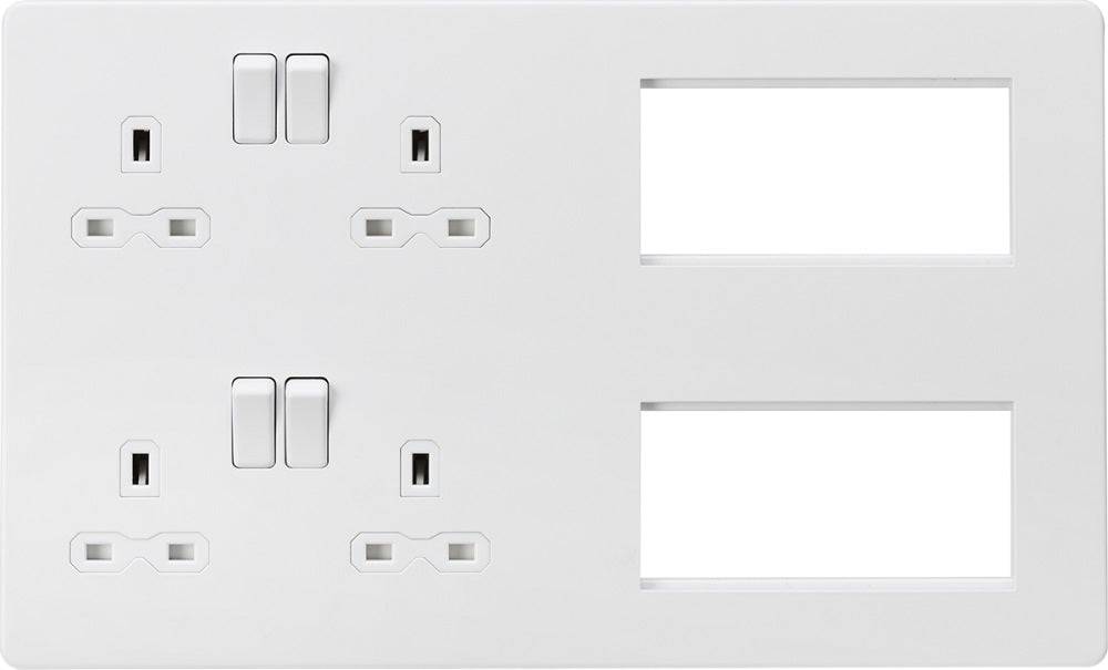 Knightsbridge Screwless Matt White Double Socket Combination Plate SFR298MW - The Switch Depot