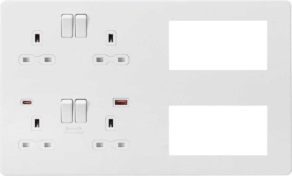 Knightsbridge Screwless Matt White Double Socket Combination Plate SFR998MW - The Switch Depot