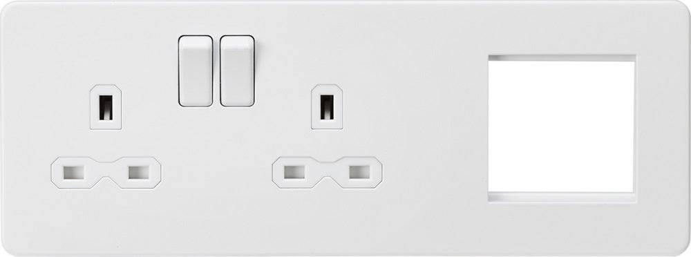 Knightsbridge Screwless Matt White Double Socket with 2G Euro Plate SFR192LMW - The Switch Depot