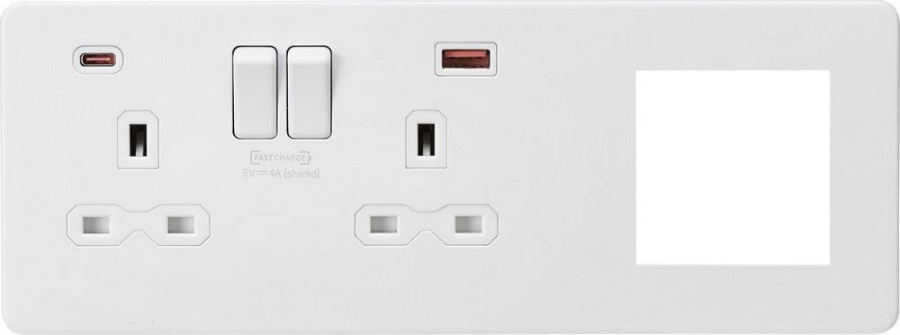 Knightsbridge Screwless Matt White Double Socket with 2G Euro Plate SFR992LMW - The Switch Depot