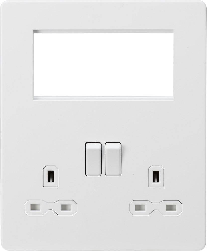 Knightsbridge Screwless Matt White Double Socket with 4G Euro Plate SFR194MW - The Switch Depot