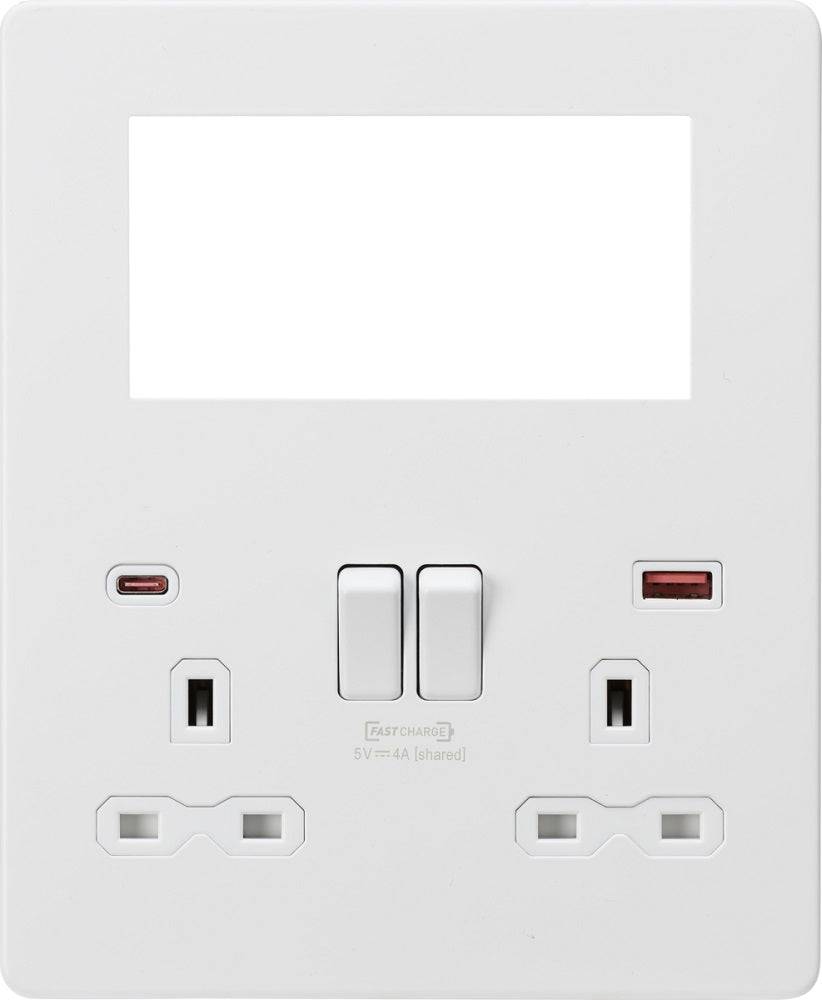 Knightsbridge Screwless Matt White Double Socket with 4G Euro Plate SFR994MW - The Switch Depot