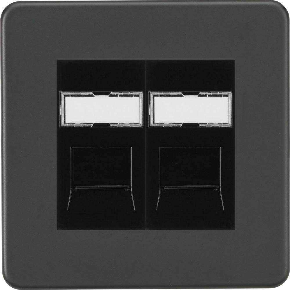 Knightsbridge Screwless Anthracite Double Cat5e Data Socket SFRJ452MAT - The Switch Depot