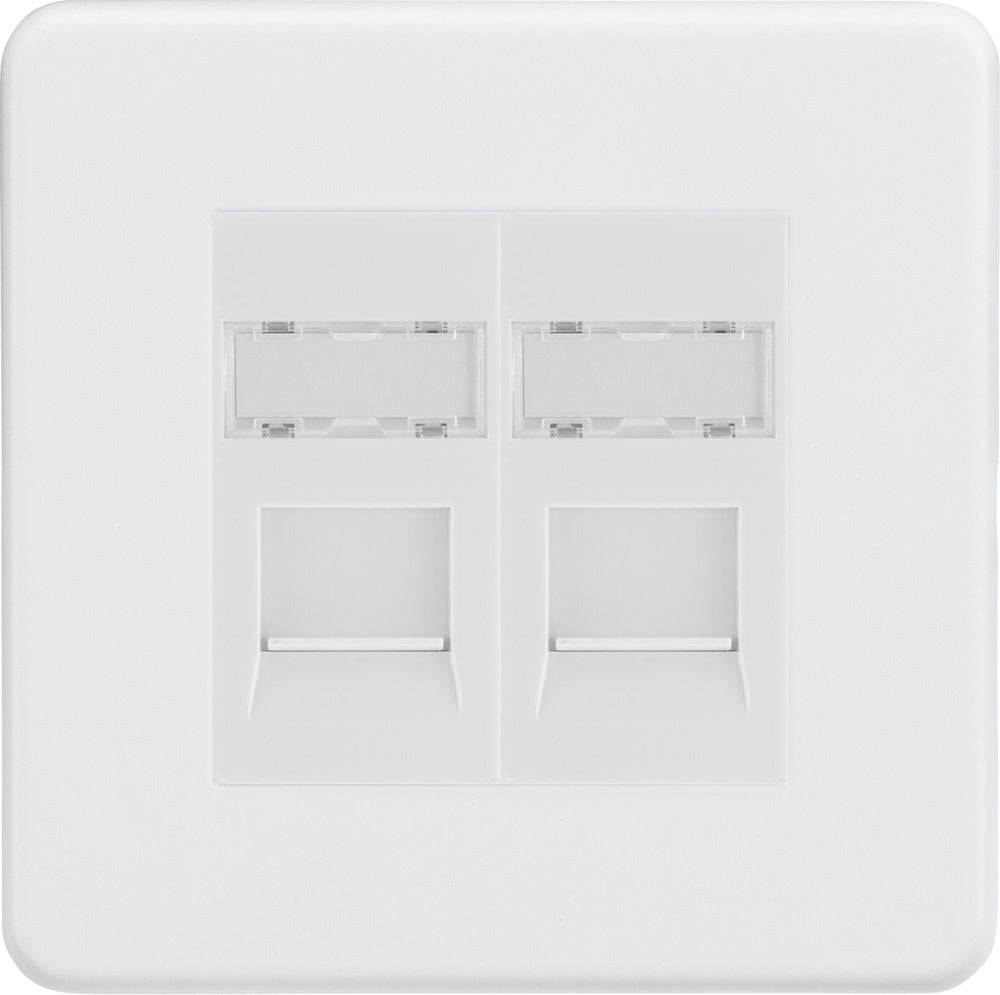 Knightsbridge Screwless Matt White Double Cat6 Data Socket SFRJ4562MMW - The Switch Depot