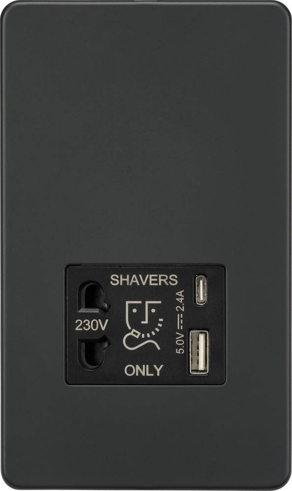 Knightsbridge Screwless Anthracite Shaver Socket with USB SF8909AT - The Switch Depot