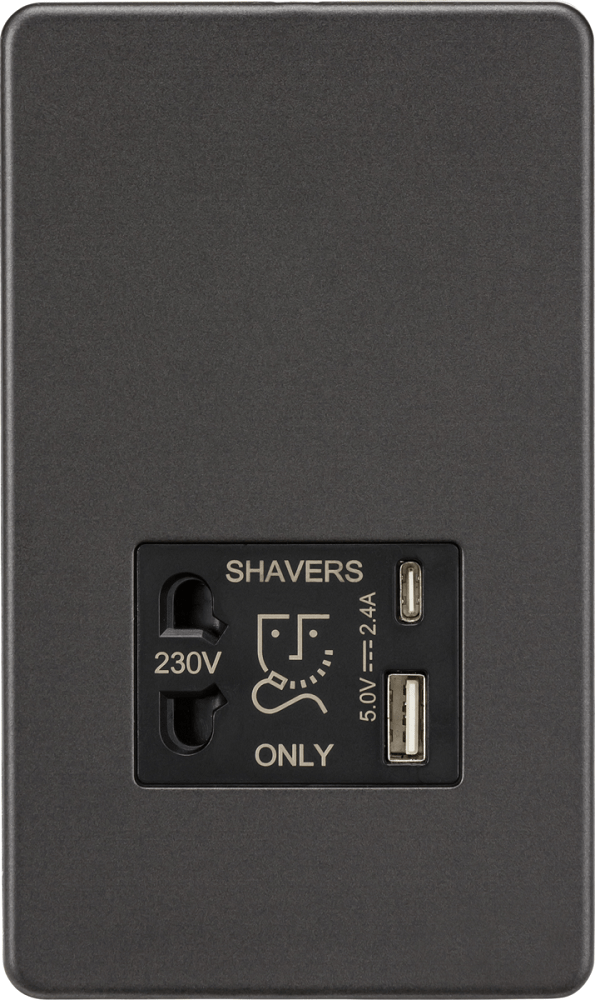 Knightsbridge Screwless Smoked Bronze Shaver Socket with USB SF8909SB - The Switch Depot