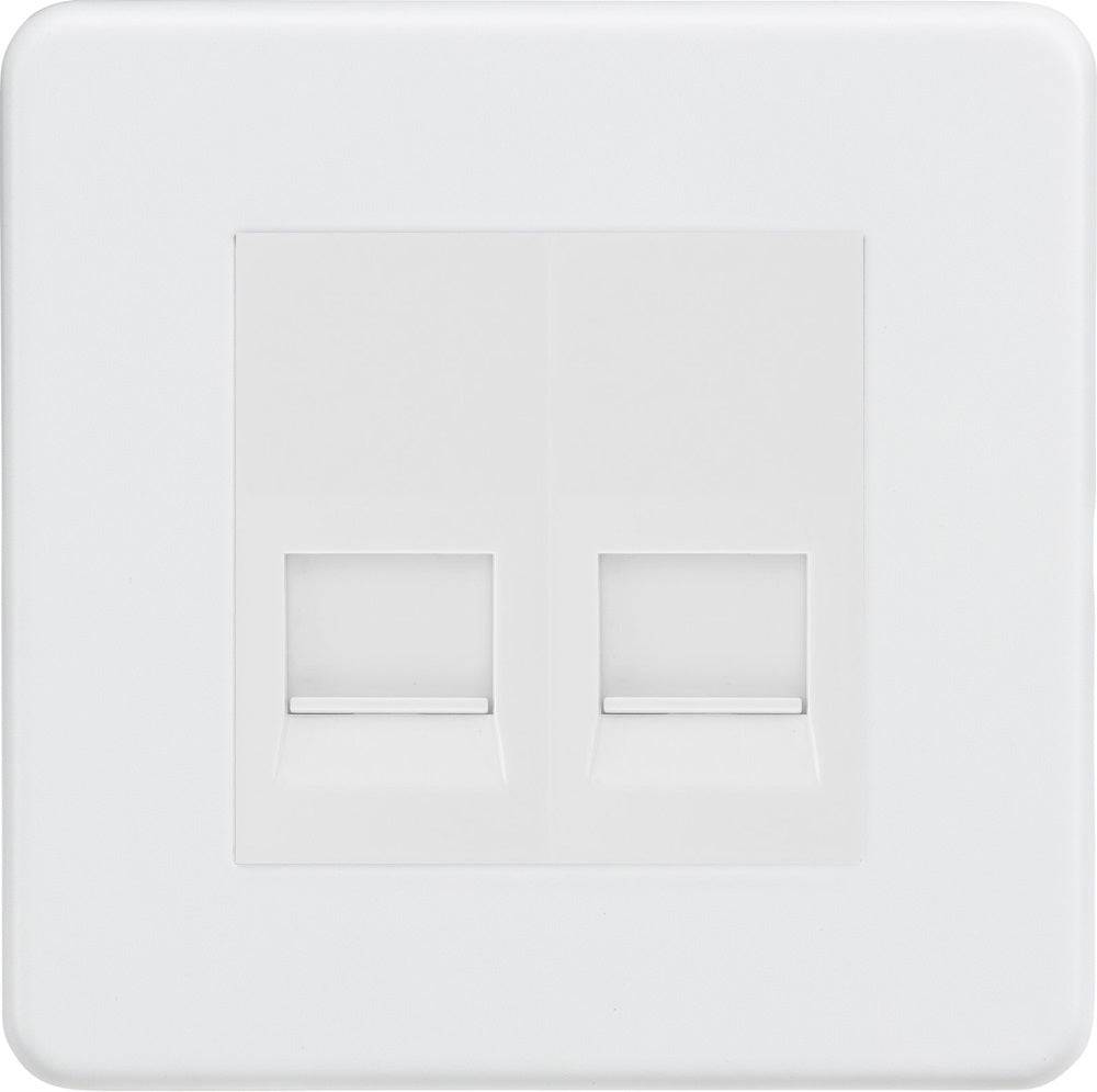 Knightsbridge Screwless Matt White Double Master Telephone Socket SF7320MMW - The Switch Depot