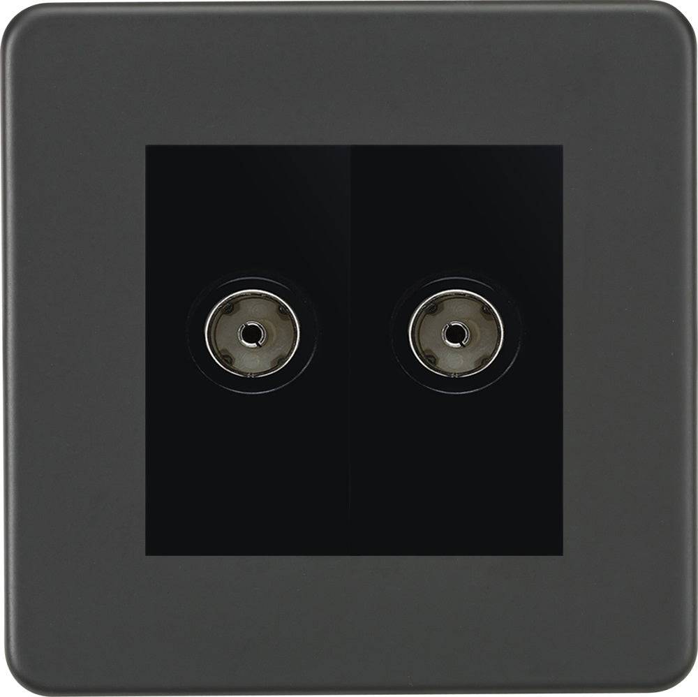 Knightsbridge Screwless Anthracite Double TV Socket SF0200MAT - The Switch Depot