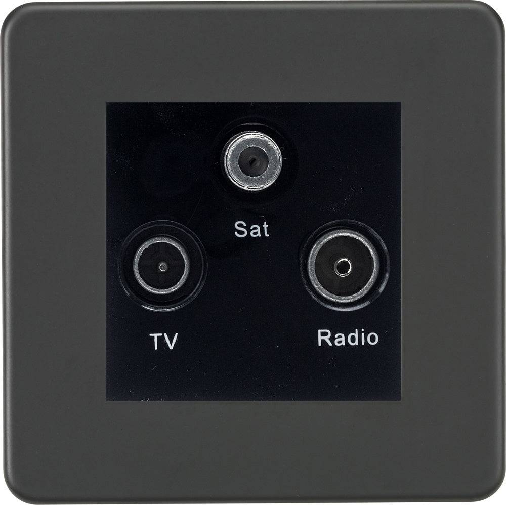 Knightsbridge Screwless Anthracite Triplex TV Socket SF0300MAT - The Switch Depot