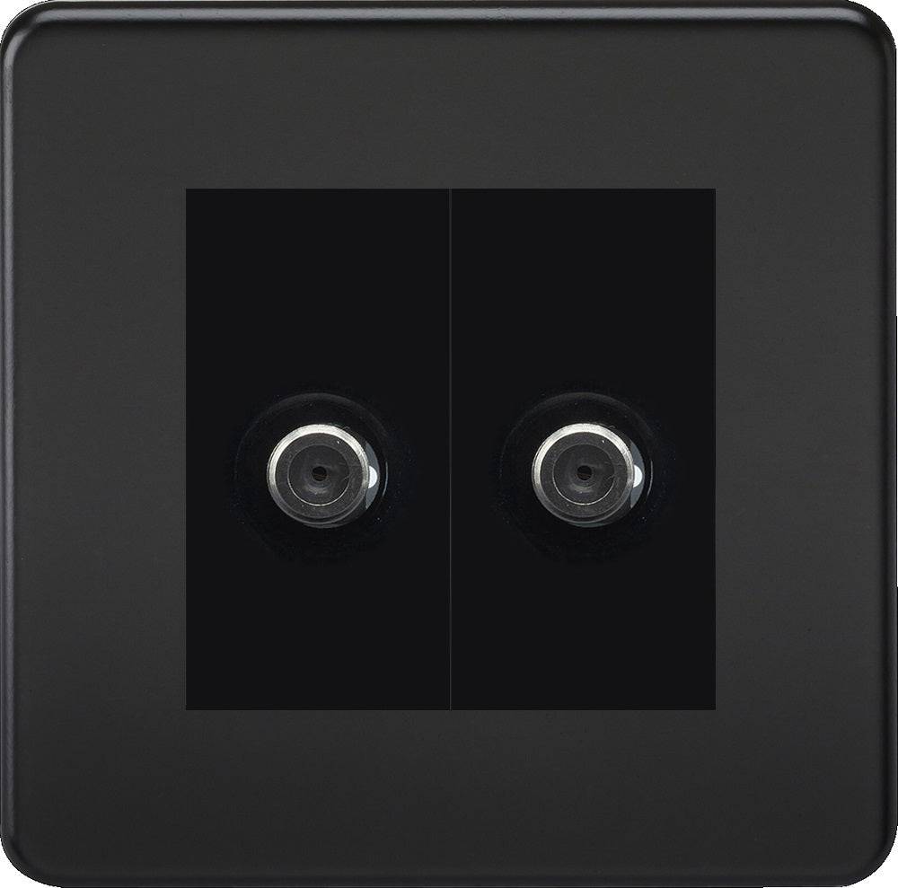 Knightsbridge Screwless Matt Black Double Satellite Socket SF0250MMBB - The Switch Depot