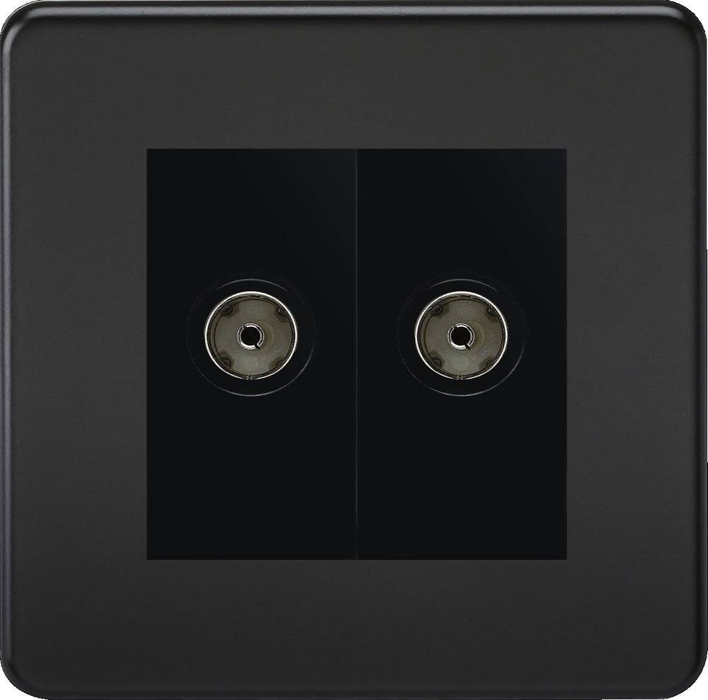 Knightsbridge Screwless Matt Black Double TV Socket SF0200MMBB - The Switch Depot